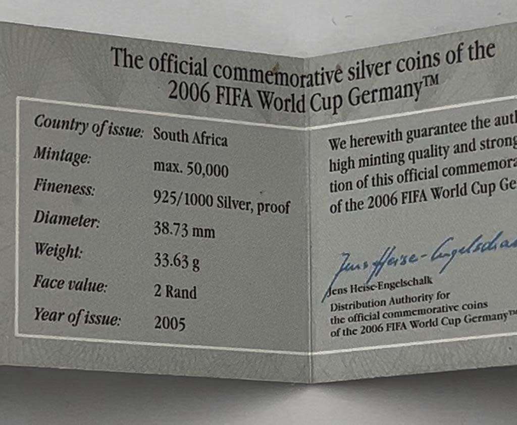 2 Rand World Cup Soccer Germany 2006 Silver Coin