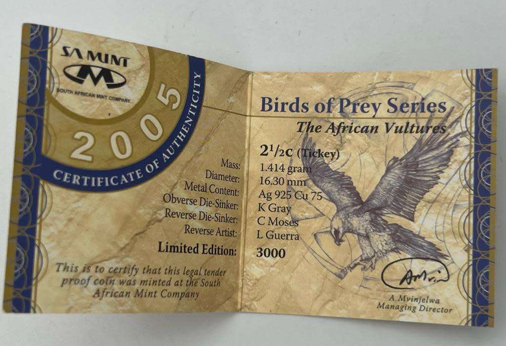 2½ Cents The African Vultures Silver coin 2005