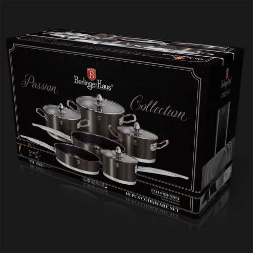 Berlingerhaus 10 piece cookware set, Stainless Steel Metallic Carbon, Passion Collection