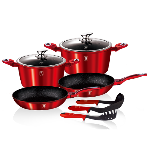 Berlinger Haus 9-Piece Matellic Line Marble Coated Turbo Induction Cookware Set  Burgandy