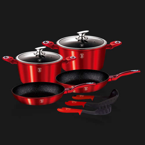 Berlinger Haus 9-Piece Matellic Line Marble Coated Turbo Induction Cookware Set  Burgandy