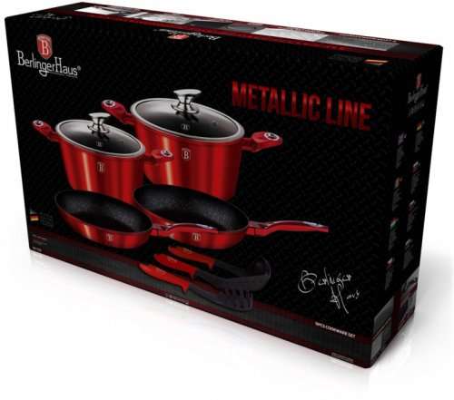 Berlinger Haus 9-Piece Matellic Line Marble Coated Turbo Induction Cookware Set  Burgandy