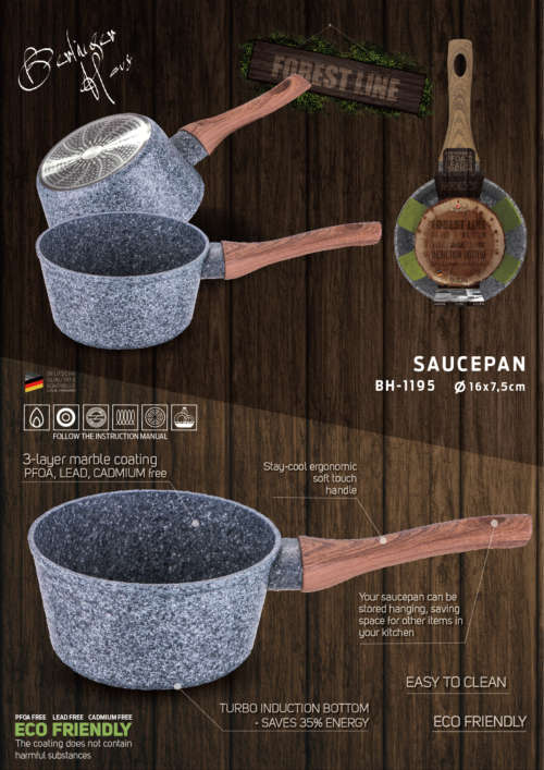 Berlinger Haus 16cm Marble Coating Induction Sauce Pan plus Protector, Forest Line