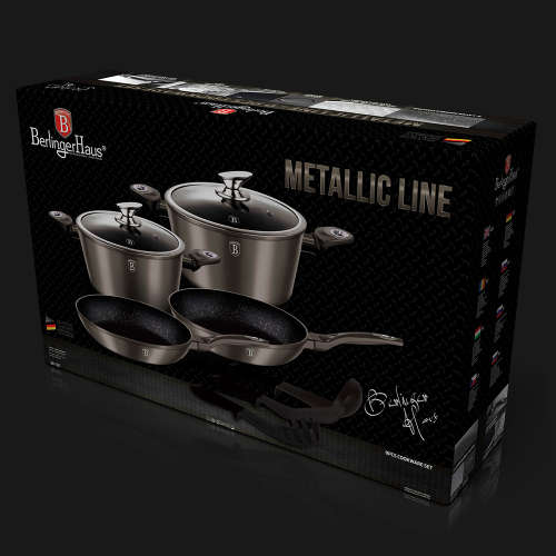 Berlinger Haus 9-Piece Matellic Line Marble Coated Turbo Induction Cookware Set - Carbon