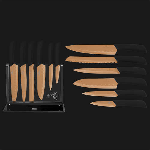 Berlinger Haus 7 pcs titanium knife set with stand, Rose Gold