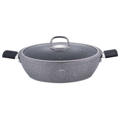 Berlinger Haus 32cm Marble Coating Oven safe Shallow Pot with Lid, Gray Stone Touch LIne