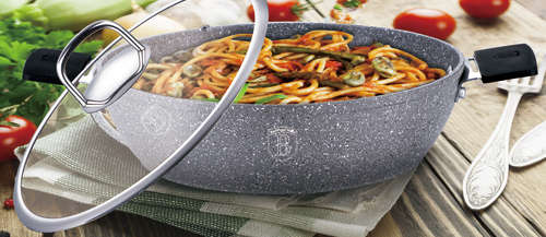Berlinger Haus 32cm Marble Coating Oven safe Shallow Pot with Lid, Gray Stone Touch LIne