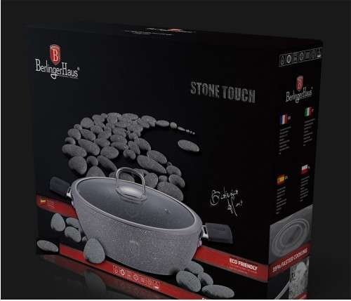 Berlinger Haus 32cm Marble Coating Oven safe Shallow Pot with Lid, Gray Stone Touch LIne