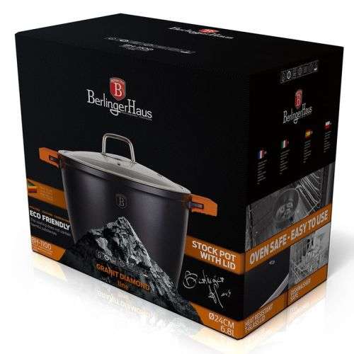 Berlinger Haus Stock pot with lid 24 cm, Granit Diamond Line BH-1100