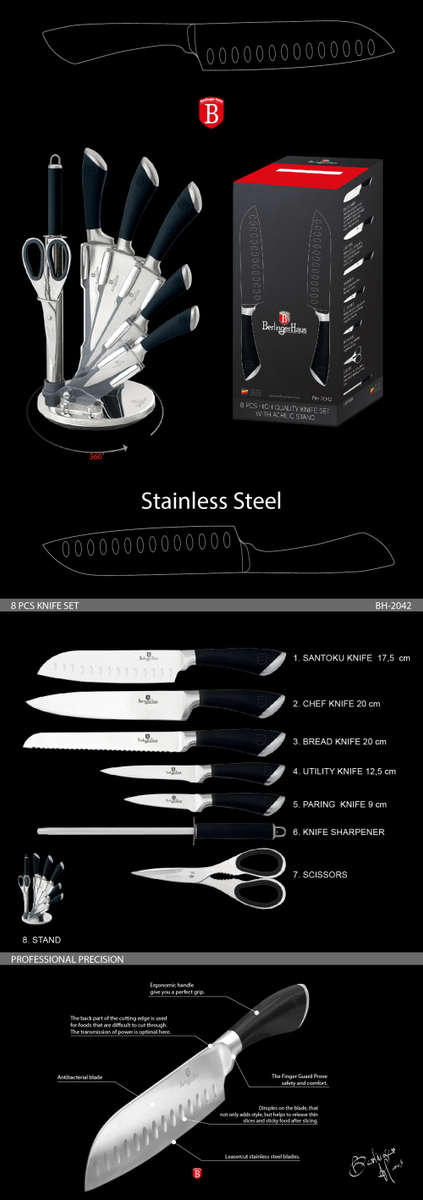 Berlinger Haus 8-Piece Stainless Steel Knife Set With Stand Infinity Line