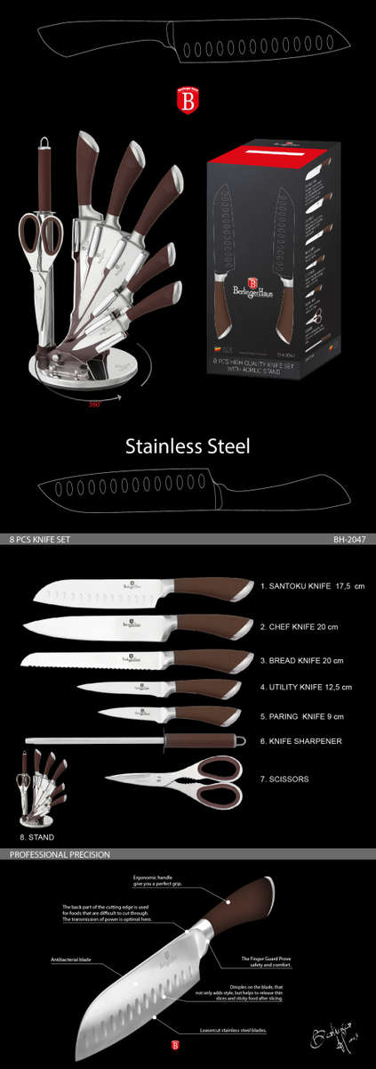 Berlinger Haus 8-Piece Stainless Steel Knife Set With Stand Infinity Line