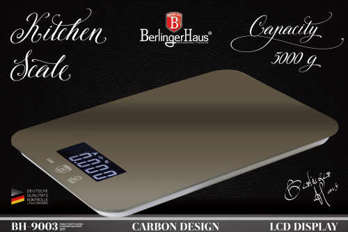 Berlinger Haus Digital 5Kg Kitchen Scale LCD Display  - CARBON