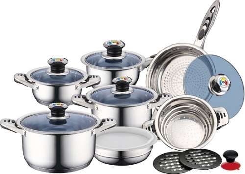 Royalty Line 16-Piece Stainless Steel Cookware Set Glass Lid RL-16BG-C