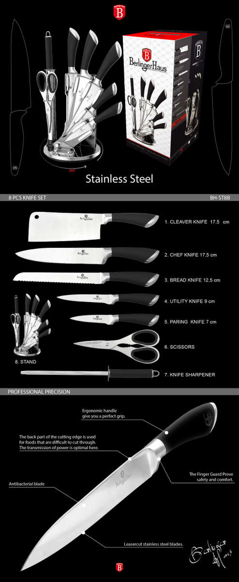 Berlinger Haus 8-Piece knife set with stand, SS, Perfect Kitchen Line