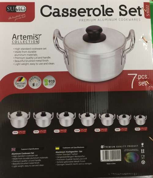 14 Piece High Quality Beautiful Brushed Metal Finish Aluminium Casserole Sets