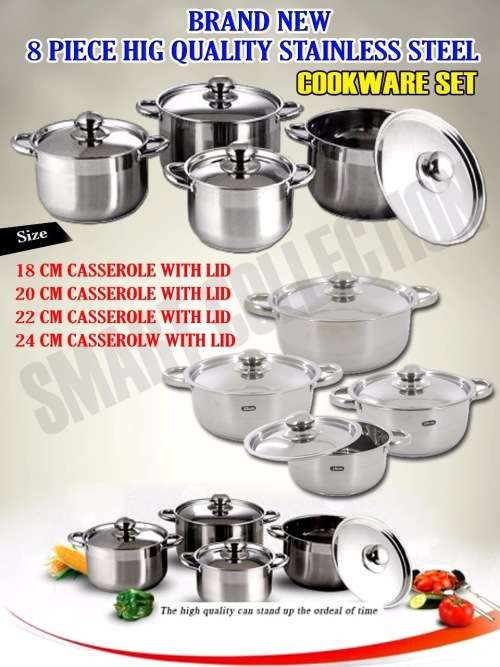 BRAND NEW 8 PIECE HIGH QUALITY STAINLESS STEEL  COOKWARE SET