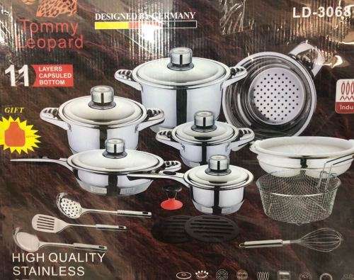BRAND NEW LEOPARD 21 PIECE STAINLESS STEEL COOKWARE SET