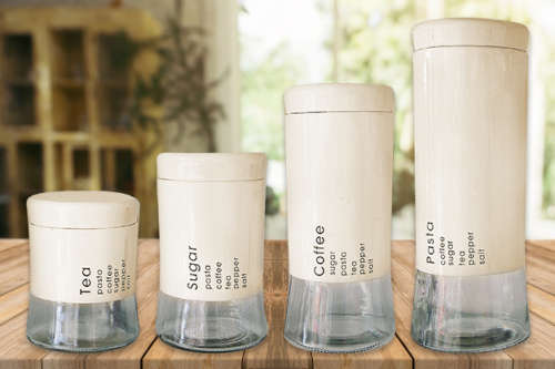 Totally Home 4 Piece Glass Jar Canisters - Coffee, Sugar, Tea and Pasta Storage - Cream