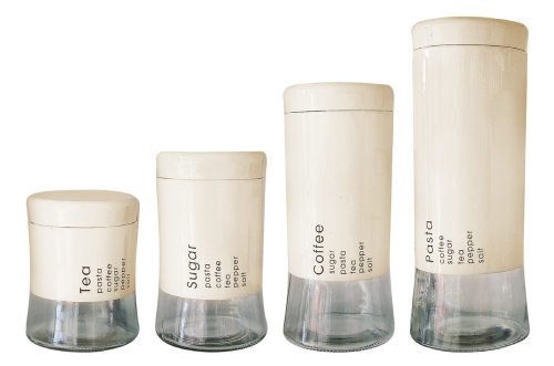 Totally Home 4 Piece Glass Jar Canisters - Coffee, Sugar, Tea and Pasta Storage - Cream