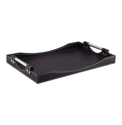 Totally Home Decadent Leather Bound and Stainless Steel Handle Serving Tray - Brown