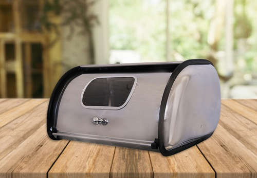 Totally Home Vintage Stainless Steel Bread Bin with Glass Window - 2 Loaves