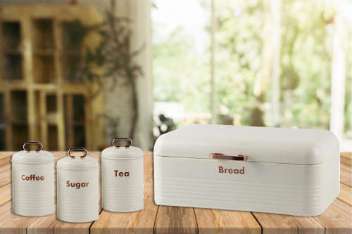 Totally Home Gold Handle Bread Bin And 3 Piece Canister Set - Cream - 2 Loaves(READ THE DESCRIPTION)