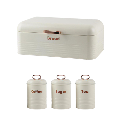 Totally Home Gold Handle Bread Bin And 3 Piece Canister Set - Cream - 2 Loaves(READ THE DESCRIPTION)
