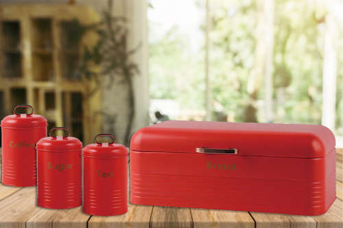 Totally Home Gold Handle Bread Bin And Canister Set - Red - 2 Loaves
