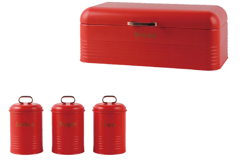 Totally Home Gold Handle Bread Bin And Canister Set - Red - 2 Loaves
