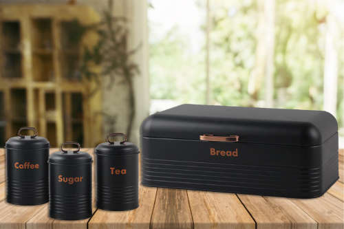 Totally Home Gold Handle Bread Bin And Canister Set - Black - 2 Loaves