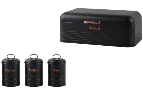 Totally Home Gold Handle Bread Bin And Canister Set - Black - 2 Loaves