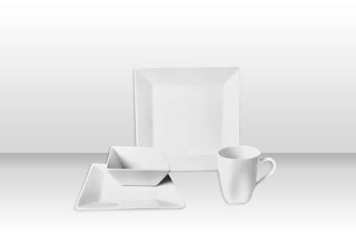 Totally Home Ceramic 16 Piece White Square Dinner Set