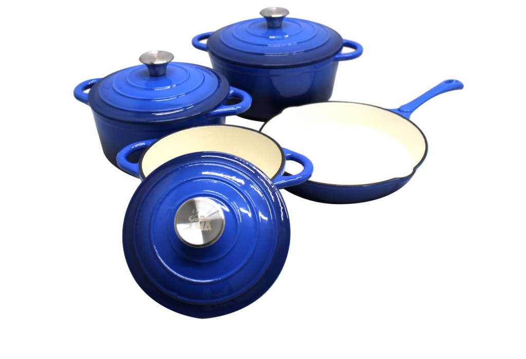 LMA-7 Piece Authentic Cast Iron Dutch Oven Cookware Pot Set - Blue (Please Read the Description)