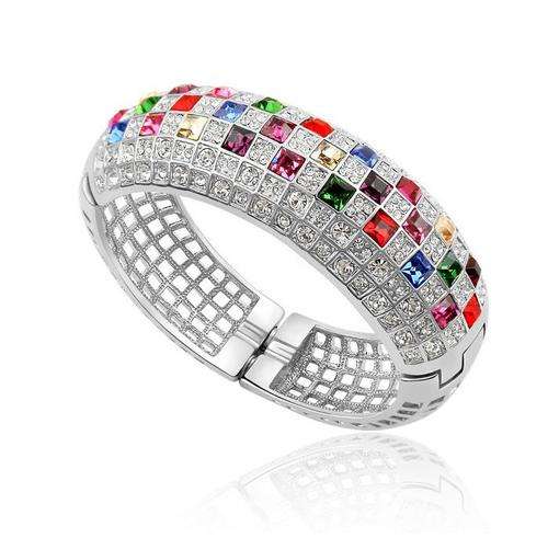 18K White Gold GP Jewelry Luxury Queen Gorgeous Austrian Crystal Bangle Bracelet