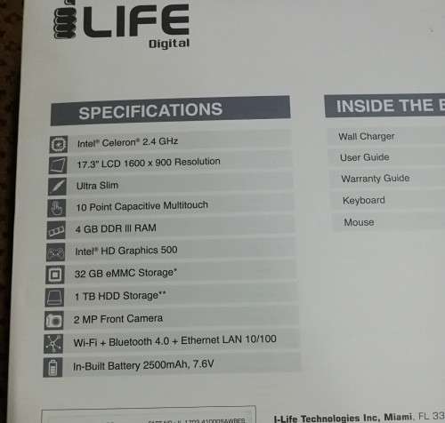 ILIFE ZED PC PORTABLE ALL IN ONE. 1 TB HDD STORAGE. TOUCH SCREEN PC