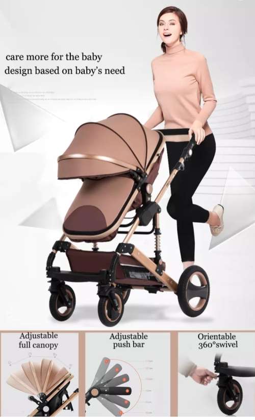 Baby Pram Stroller 3 in 1 Function Foldable Baby Pram with Car Seat-