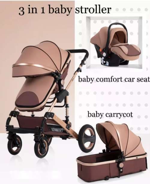 Baby Pram Stroller 3 in 1 Function Foldable Baby Pram with Car Seat-