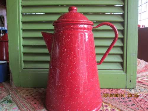 Red Enamel Coffee Pot