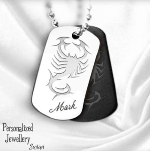 Personalized Stainless Steel Dog Tag with Plated Chain: Scorpion