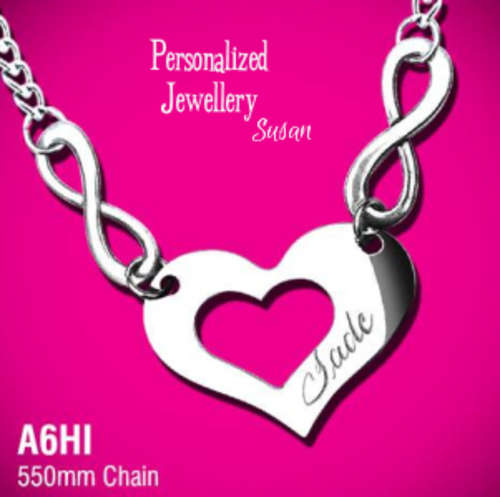 Personalized Heart Pendant with Infinity Symbol and Plated Chain
