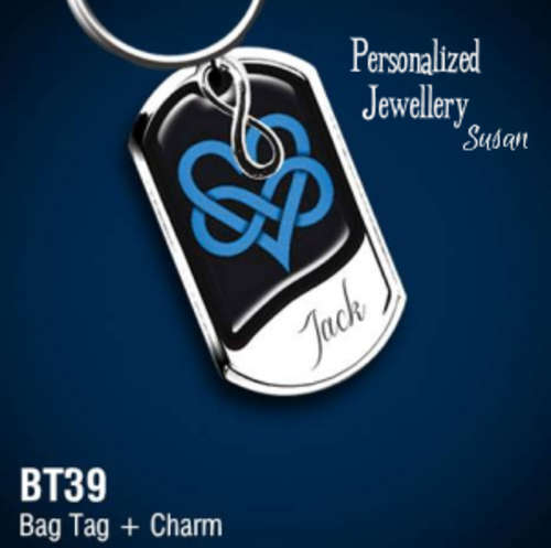Personalized Domed Bag Tag with Infinity Symbol