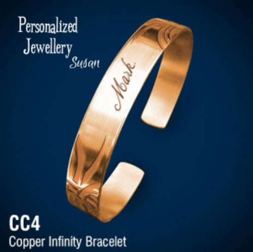 Personalized Copper Cuff Bracelets with Infinity Design