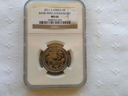 MINT STATE: 5 X SARB 90th ANNIVERSARY 2011 R5 COIN MS 66 @ R149.99 EACH!!! NGC!!!