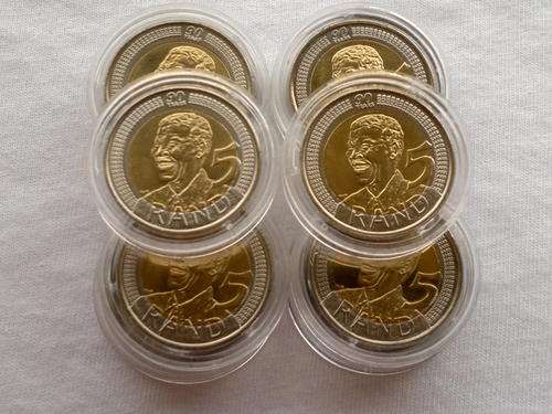 100 UNC X ENCAPSULATED MANDELA 2008 BIRTHDAY R5 COINS UNTOUCHED!!! @ R49.99 EACH!!!