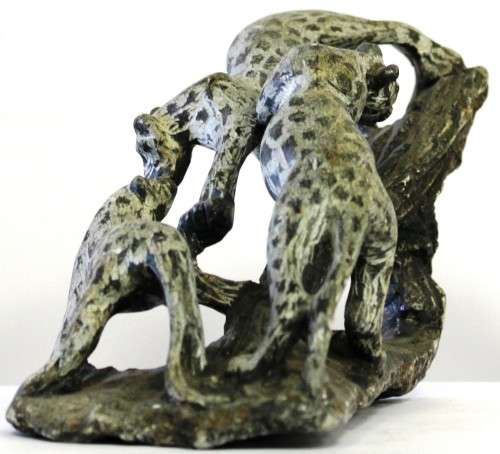 Stunning African stone carving of 3 leopards on a tree