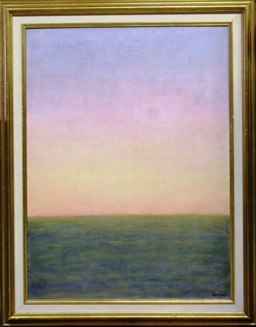 Framed painting of `Sunset in Vermont` - frame is damaged