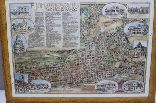 Framed 1880 map of Johannesburg
