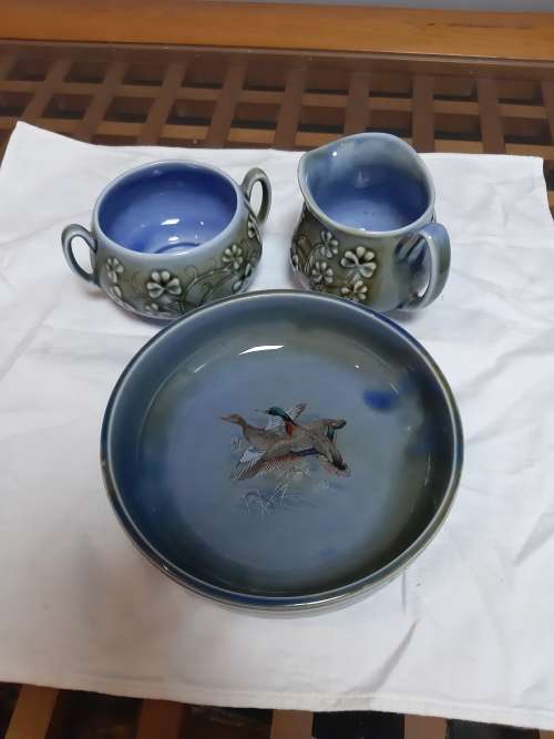 Porcelain milk jug, sugar bowl and cereal bowl - made in Ireland