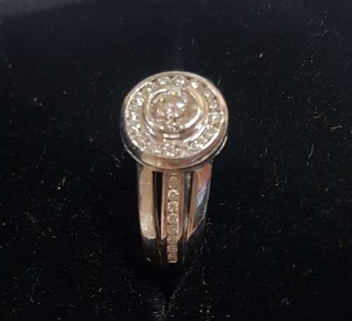 18ct White gold diamond halo ring c/w channel set diamonds on the sides