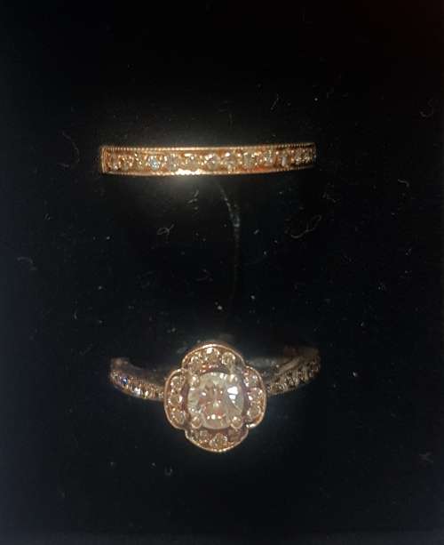 9ct Yellow gold diamond engagement c/w a half eternity wedding band